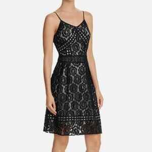 🏷 *NWT* Aqua Black Lace Dress with Nude Underlay - Timeless Elegance 🖤